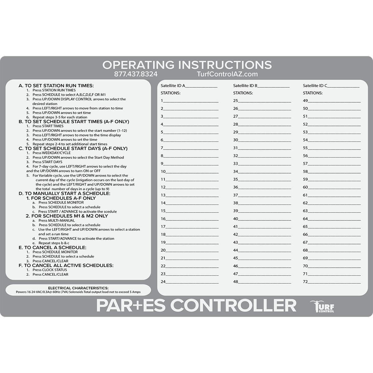 Par+ES Controller Instruction Label Turf Control